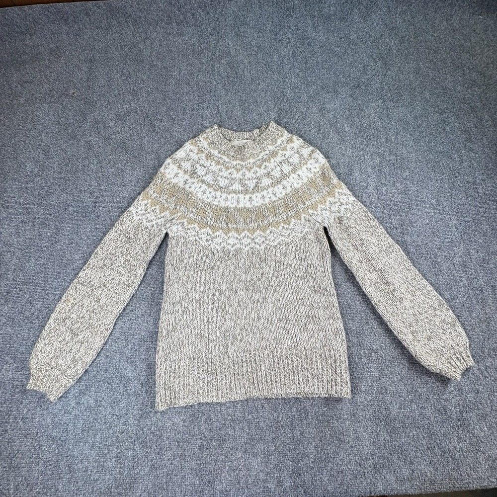 Loft Fair Isle Sweater SP Gray Chunky Knit Pullover Nordic Cottagecore Cabincore